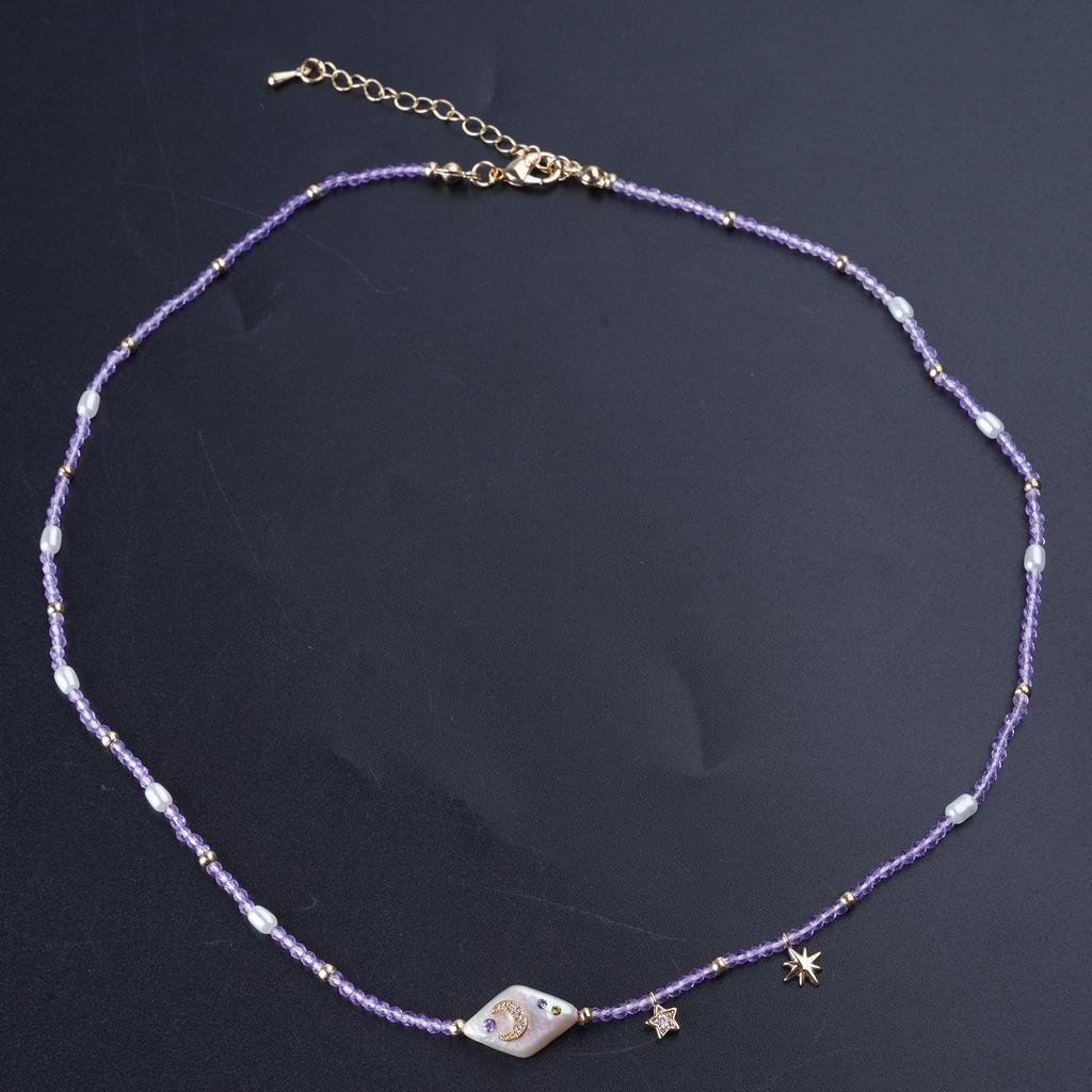 Handmade Moon Star Imitation Pearl Necklace with Zircon Accent for Women Stylish Collarbone Chain Gift Idea