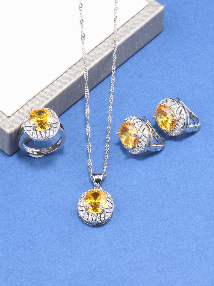 Braut Hochzeit Große Schmuckaccessoires Mit Natürlichem Zirkonia Blau Hängeclip-Ohrringe Und Ring-Set Für Frauen Geschenk