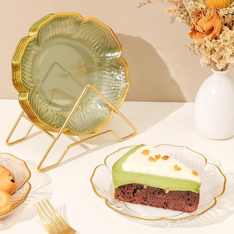 Klare Plastik Dessertteller Goldrand Blumenmuster Für Nachmittagstee Snack Kuchen Täglichen Gebrauch