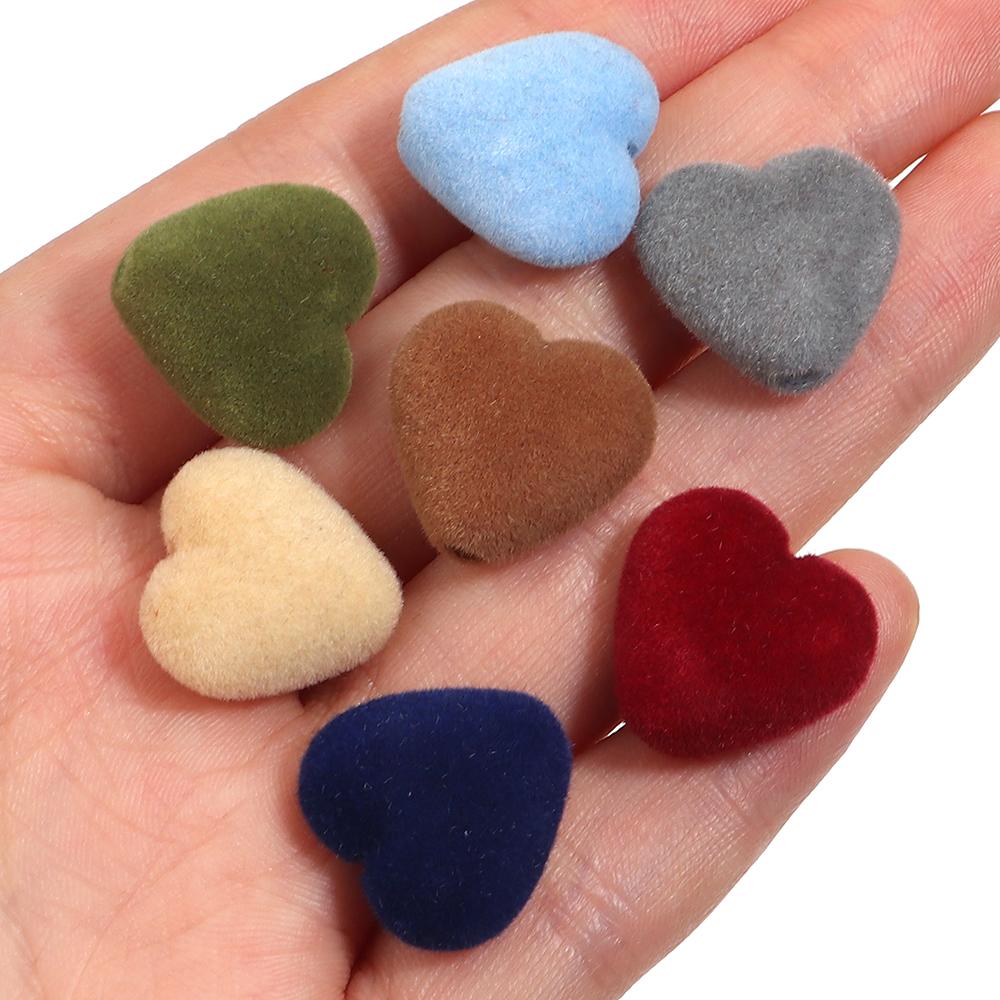 10pcs/Lot 16mm Heart Flocked Acrylic Beads For Jewelry Making Loose Spacer Big Hole Beads DIY Bracelet Necklace Accessories
