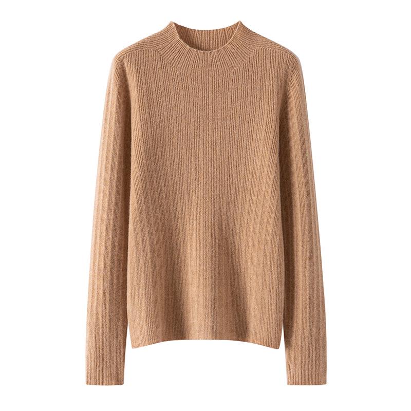 2024 Women's Slim-Fit Ribbed Knit Half-High Collar Pullover - Flattering Cashmere Base Layer Top