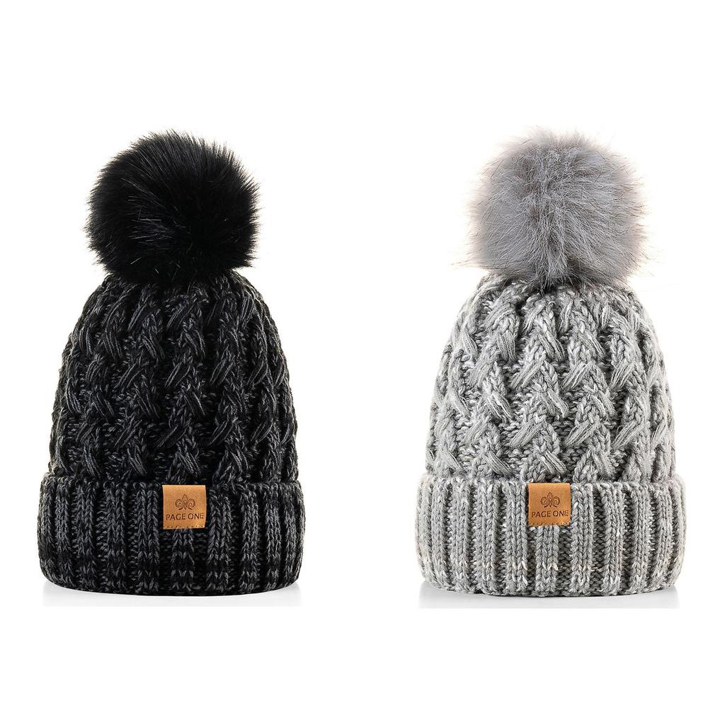 Women's Winter Warm and Thick Knitted Hat, with Fleece Lining Inside, Two-piece Set