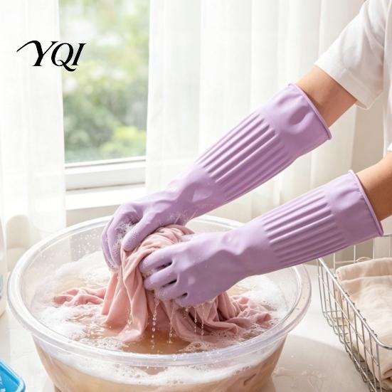 Long Sleeve Rubber Gloves Extended Waterproof Dishwashing Gloves, Anti-slip Grip Natural Latex Elbow Length for Laundry Protective Durable Cleaning