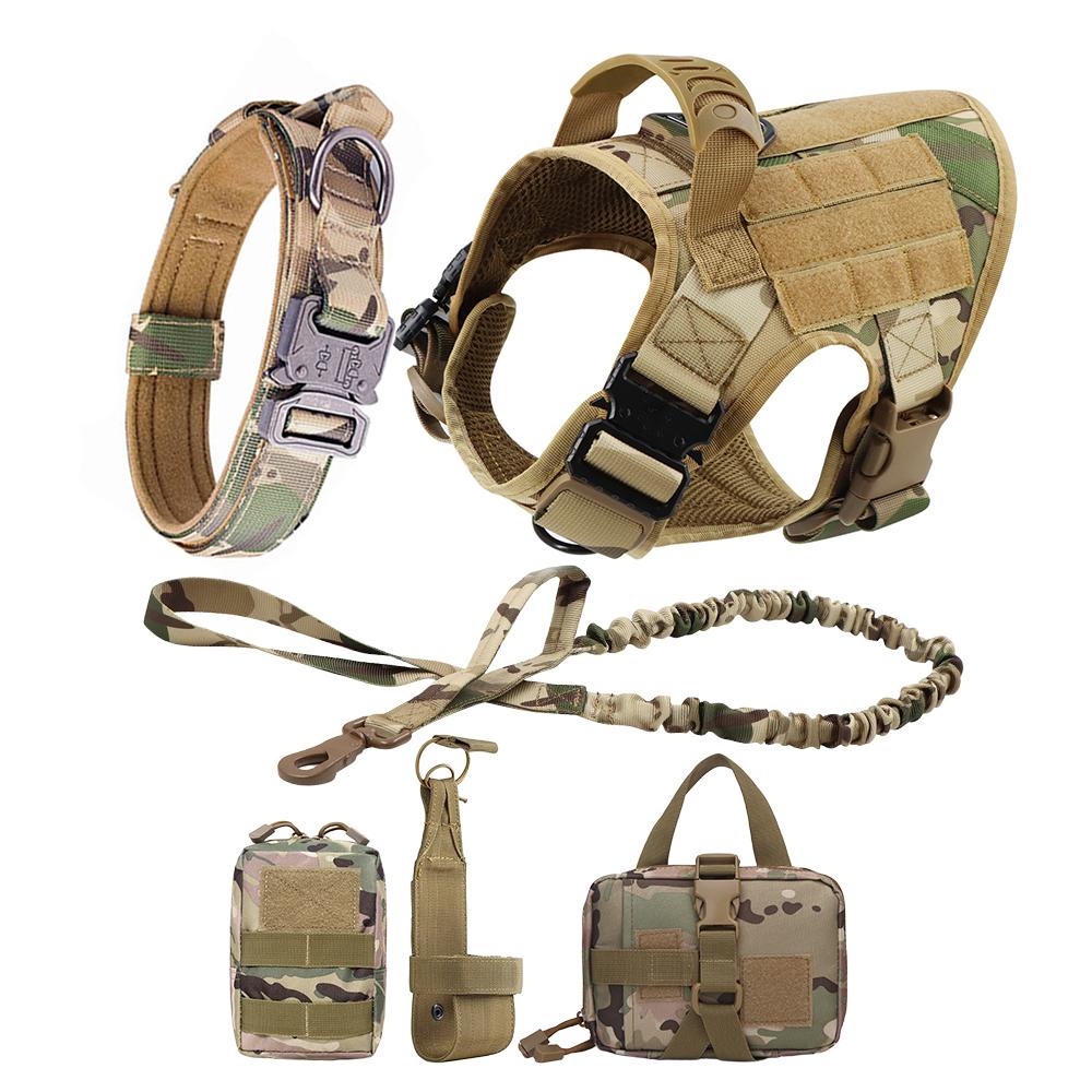 Military Large Dog Harness Leash Collar Molle Pouches Pet Training Vest Tactical German Shepherd Harnesses Dogs Accessories