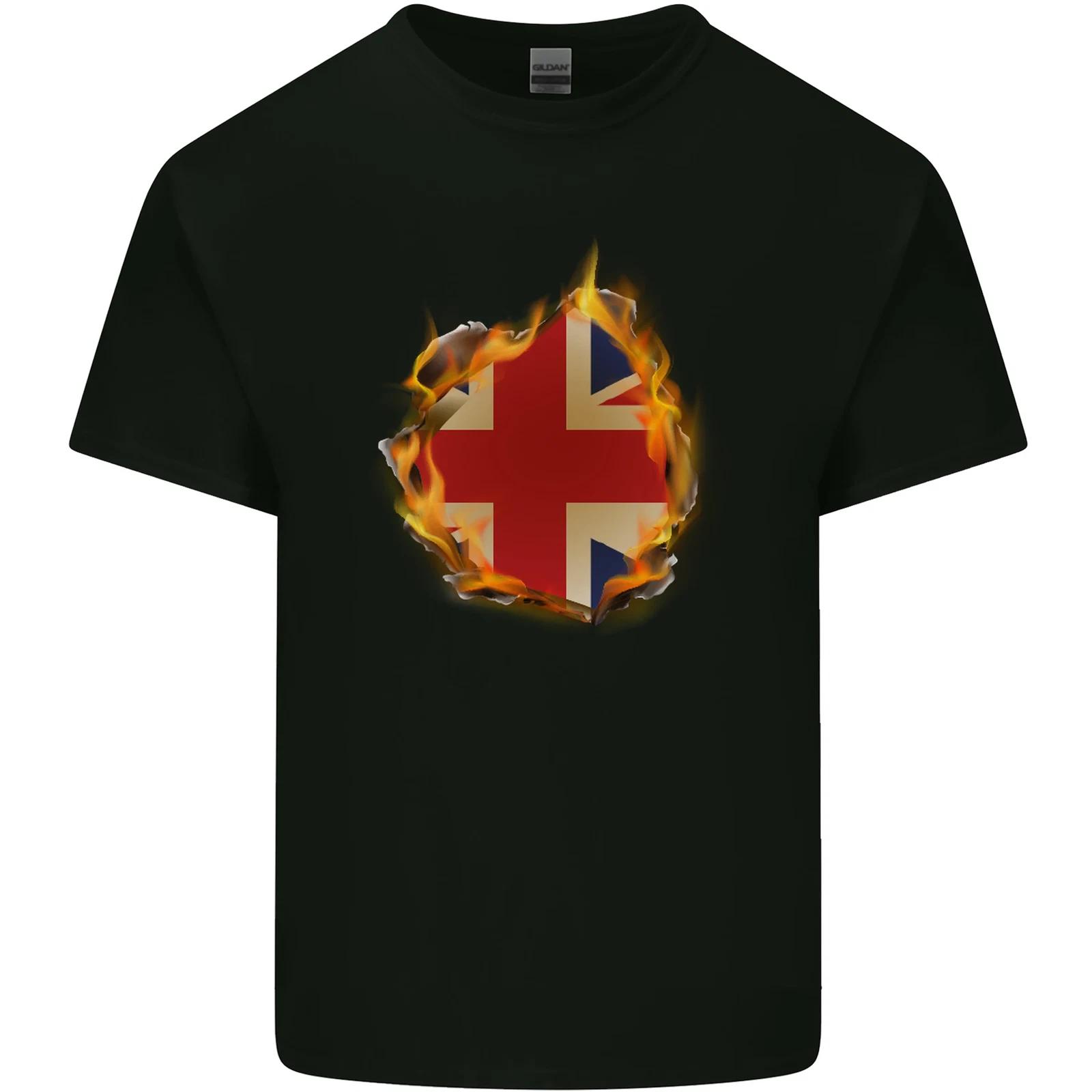 Union Jack Flag Fire Effect Great Britain Kids T-Shirt Childrens 4XL