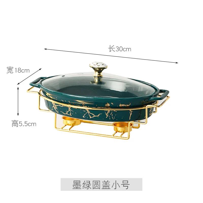Nordic Style Oval Ceramic Soup Pot Household Hotel Tableware Casserole Holder Candle Heating Fish Plate Binaural Dry Pot