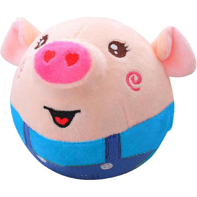 Active Moving Pet Plush Toy, Interactive Dog Pig Toy Pet Bouncing Balls, USB Rechargeable Interactive Washable Cartoon Pig Plush Sound Electronic Dog