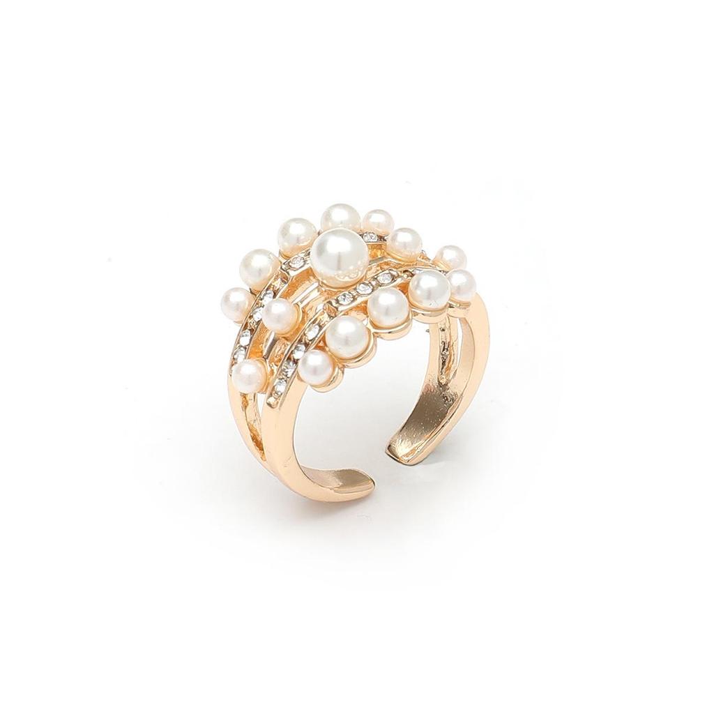 Chic Double Layer Pearl Alloy Geometric Open Ring - Unique Design
