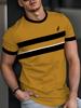 Men'S Casual Crew Neck Short Sleeve Polyester T-Shirt, 3D Round Neck, Striped Print, Slight Stretch, Regular Fit, Knit Fabric 110g/m²