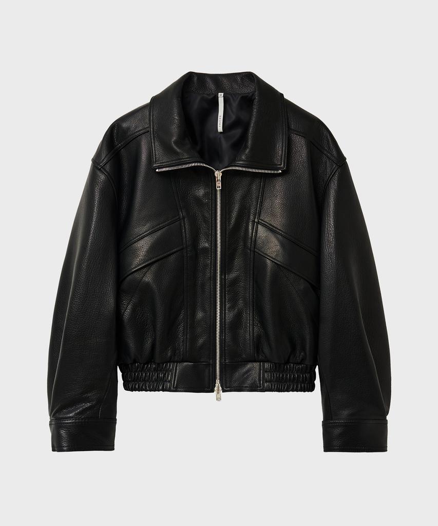 Noirer Goat Skin High-Neck Zip-Up Jacket (Black)
