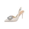 Fashion Fine Heel Sandals Summer New Pointed Head Shallow Mouth Crystal Buckle Anti-slip Wear-resistant High Heel Shoes