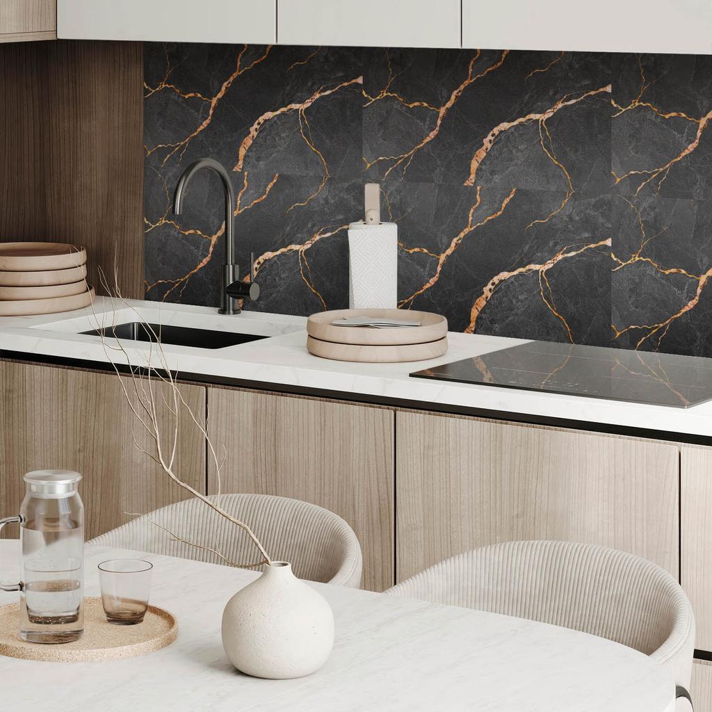 Aesthetic Vinyl Wall Tiles With Print Elegant Marble With Veins 6X60X30 Cm