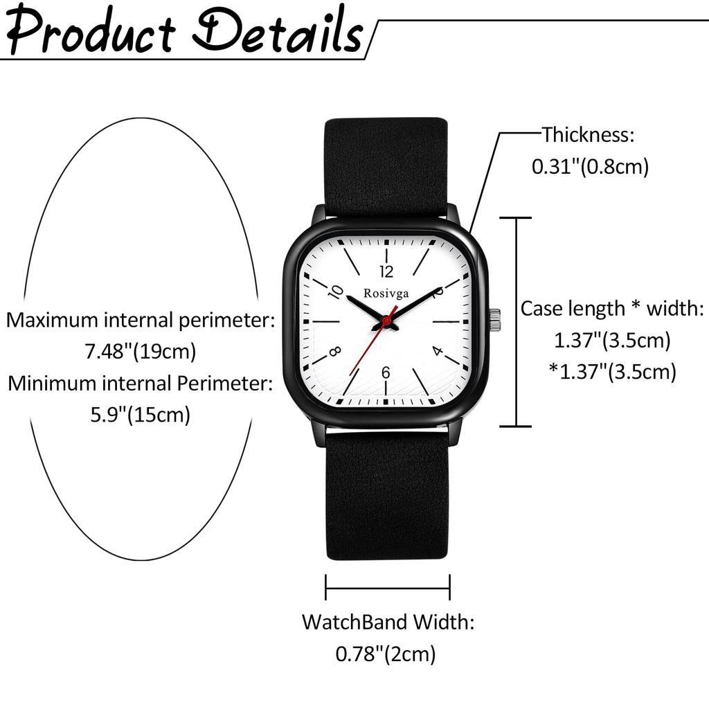 Unisex Leather Strap Analog Watch Waterproof Popular Stylish Square Women's Men's Business Casual Black Birthday Anniversary Christmas Valentine's