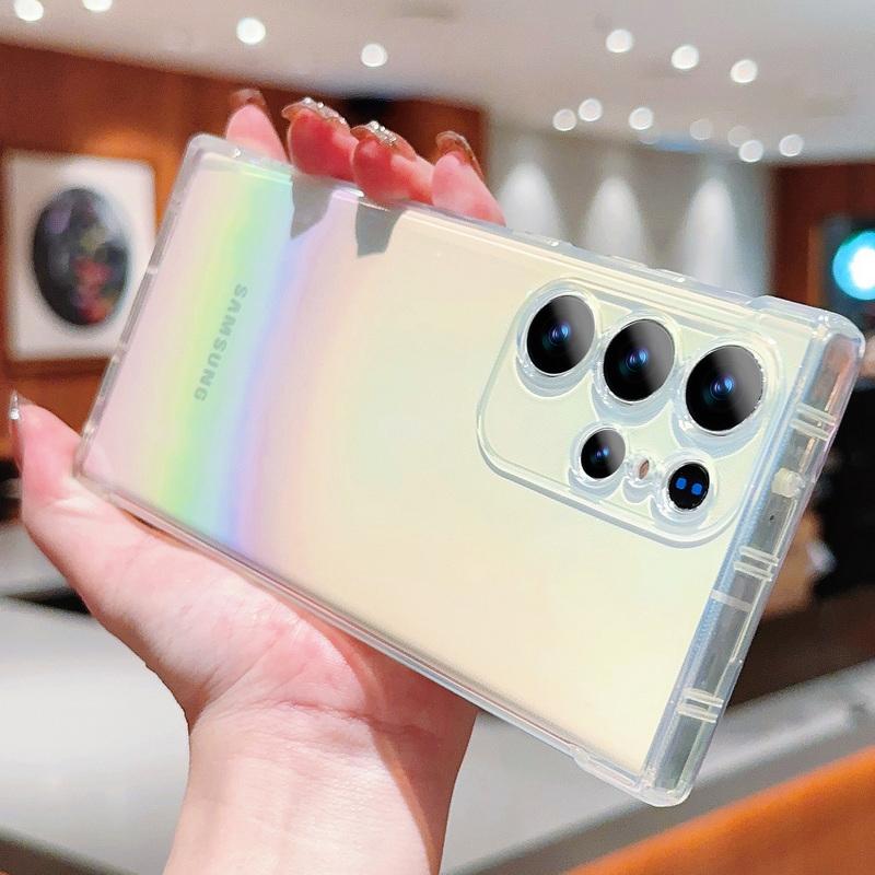 Rainbow Color Phone Cover For iPhone 15 14 Pro Max 13 12 11 Samsung S24 S23 S22 Ultra A23 A24 A53 Camera Protection Shockproof Clear Case