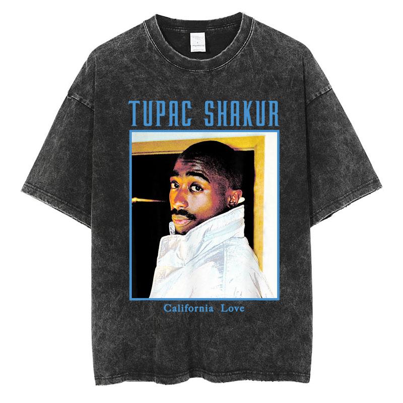 Rapper Tupac 2pac All Eyez On Me Cross Vintage Washed T Shirt Men Hip Hop Fashion Retro Tshirt Mens Casual Oversized Tshirts