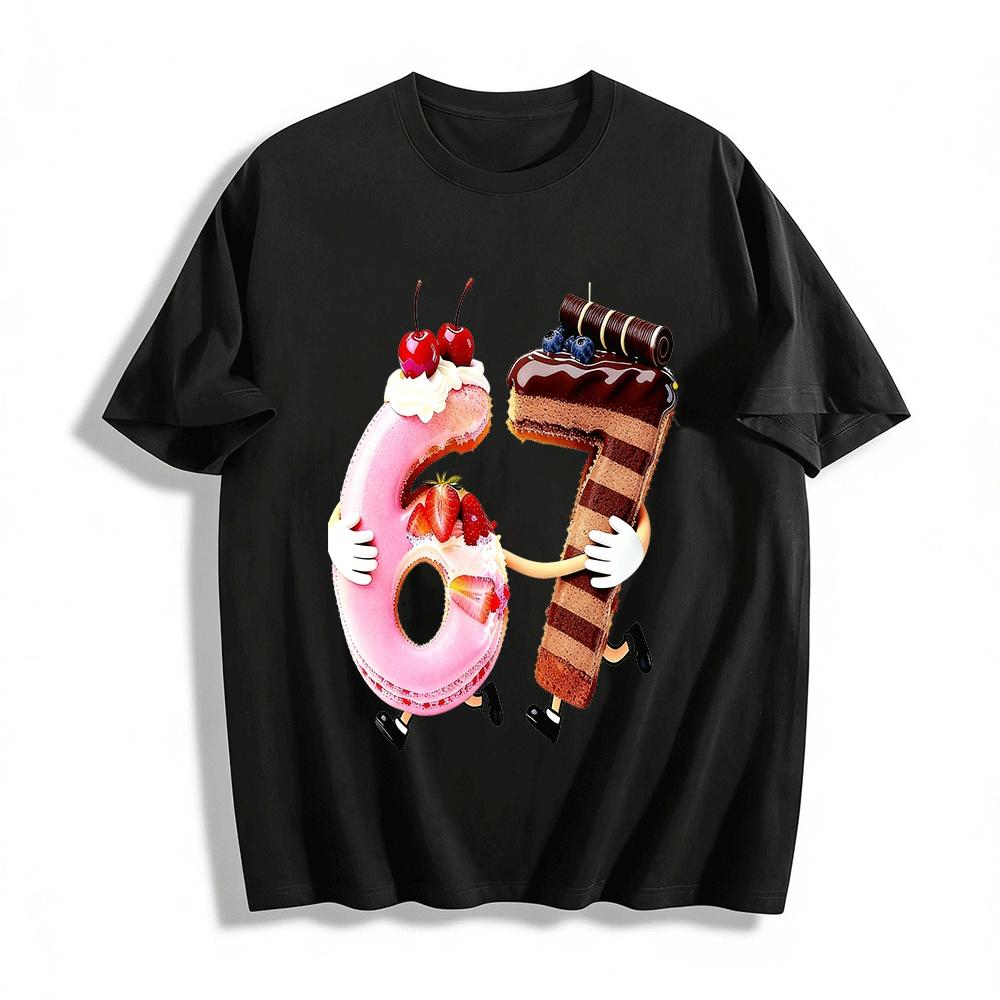 Fun Number 67 Dessert Print Casual Top For Food Lovers Pure cotton T-shirt XXS