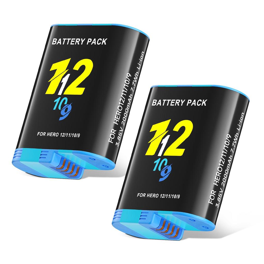 2000mAh Battery For Gopro Hero 9 10 11 12 Camera Battery with LCD 3-Slots Fast Charger Box For GoPro Hero12 11 Sport Cameras