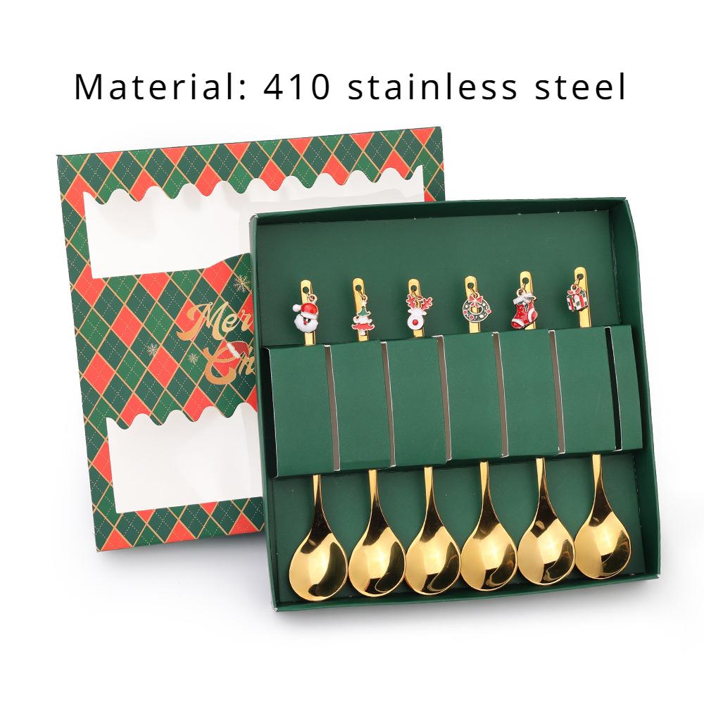

HANYANG Рождественская десертная ложка и вилка из нержавеющей стали, подарочный набор, фруктовая вилка, кофейная ложка для Деда Мороза, бытовая посуда для отеля