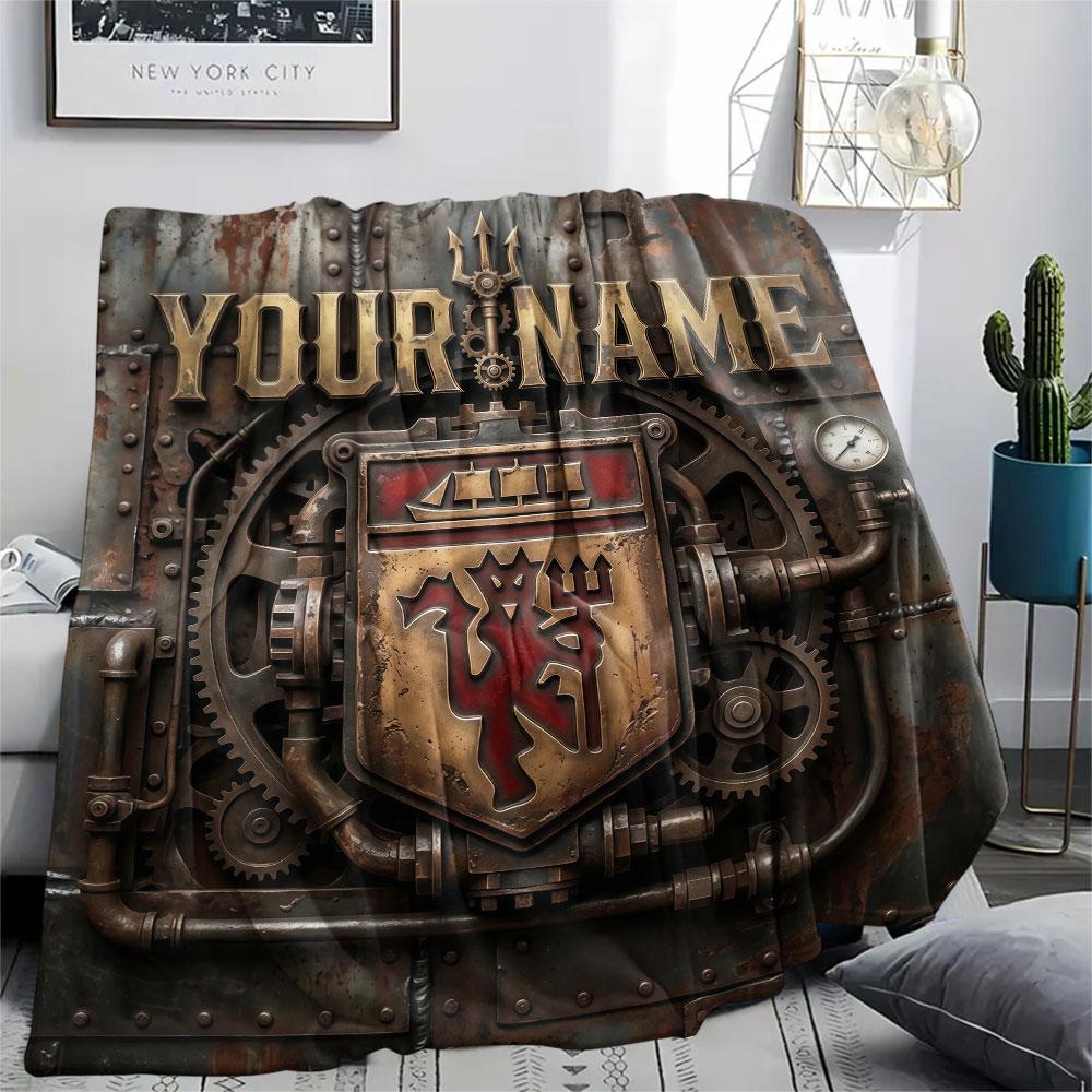 Custom Name,Manchester United FC Printed Flannel Blanket, Soft Throw for Bedroom Sofa, Washable, Christmas Present, Great Gift.