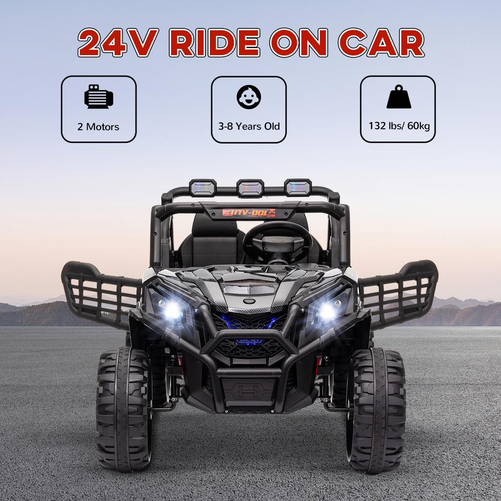 24V 2 Seater Kids Electric Car with Remote Control, Suspension System, Slow Start, 3 Speeds, for 3-8 Years, Black