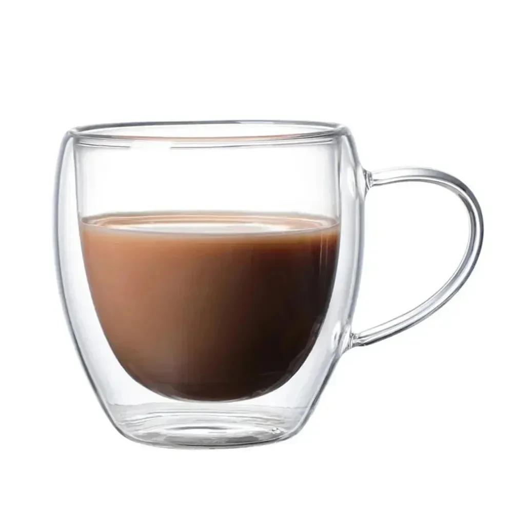 250/450ml Beste Dubbelwandige Glazen Drinkware Transparante Waterbeker met Handvat Geïsoleerde Koffiekop Geschikt voor Dranken Koffie Melk