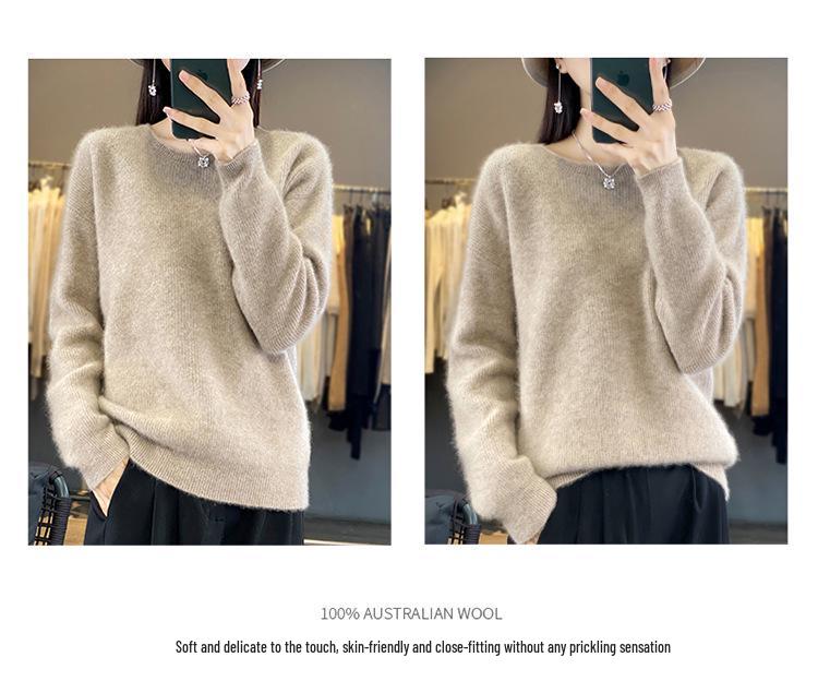 Women's Slimming Wool Pullover Sweater - Loose Knit, Versatile Autumn/Winter Base Layer, Solid Color, Round Neck.