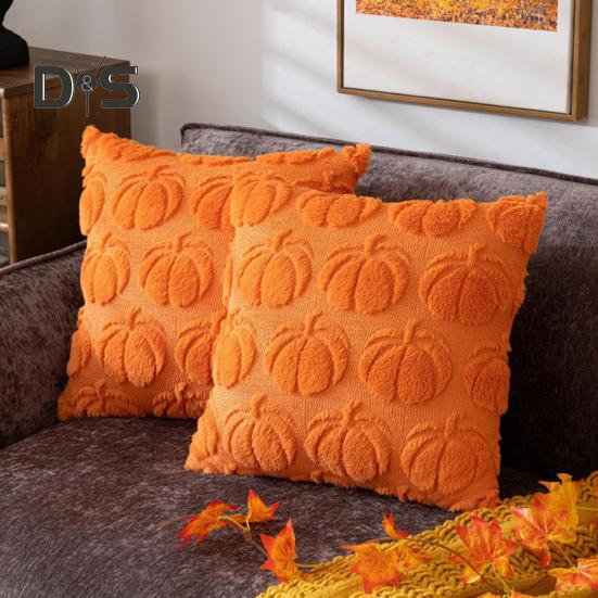 Halloween Pillowcase 3D Pumpkin Pattern Solid Color Hidden Zipper Square Shape Long PV Velvet Bedroom Living Room Sofa Decoration Pillowcase Pillow