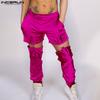 INCERUN Men Elastic Waist Adjustable Cutout Glitter Long Pants Cargo Trousers