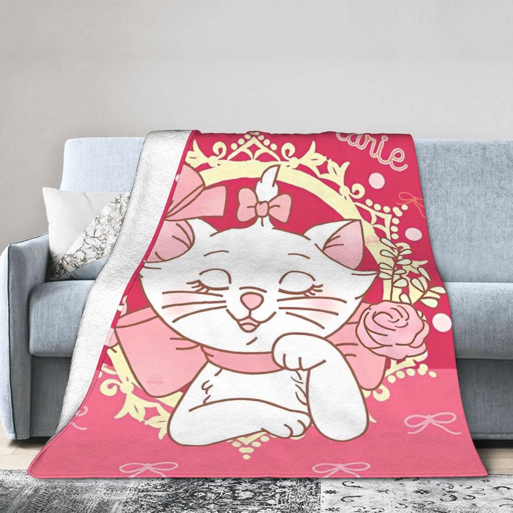 Marie Cat Aristocats Blanket Fleece Summer Air Conditioning Portable Lightweight Throw Blanket for Bed Travel Bedspread