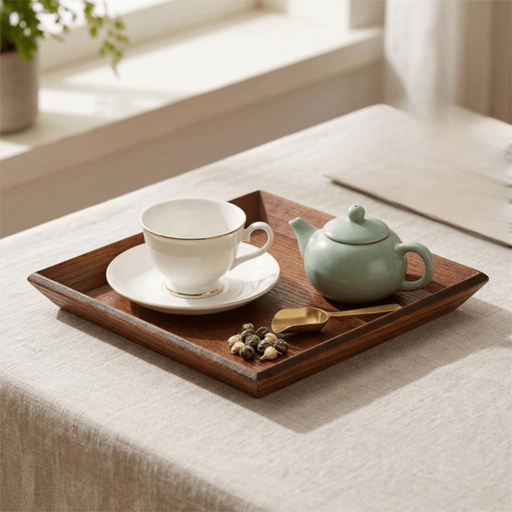 Solid Wood Snack Plate Regular Square Pastry Tray Stackable Serving Saucer Food Serving
