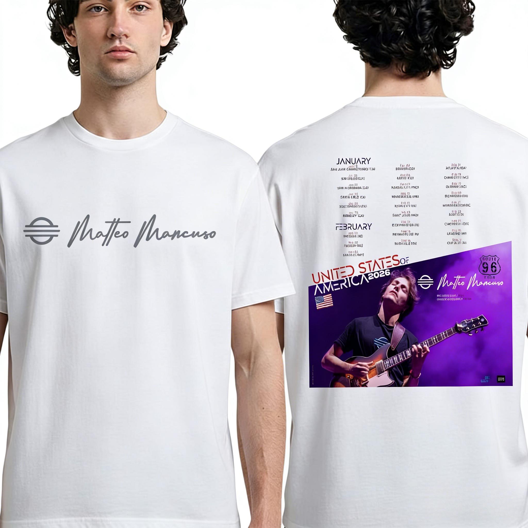 

Matteo Mancuso Route 96 Europe 2026 Tour TShirt Two Sided Print Schedule Dates 100 Cotton Unisex Jazz Fusion Guitarist Merch 4XL