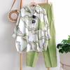 Conjunto de Dos Piezas a Rayas para Mujer Camisa Blusa de Manga Larga con Solapa y Botones y Pantalón Traje Deportivo Casual de Verano