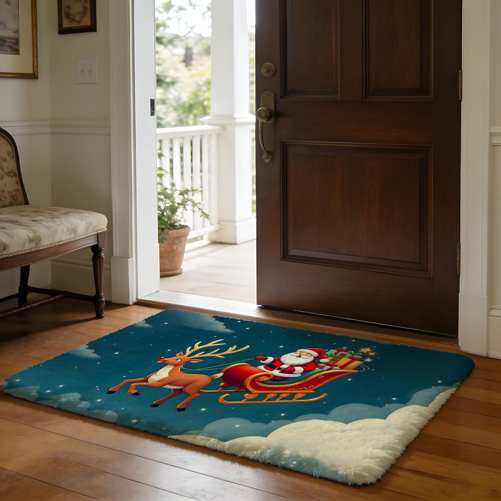 Santa Claus Floor Mat Soft Flannel Absorbent Mat Non-Slip Rug Home Bedroom Bathroom