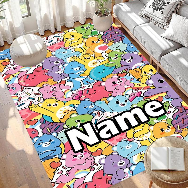 Custom Name Personalized Care Bears Print Carpet, Versatile Home Decor Rug, for Playroom, Apartment, Balcony, Entryway, Hallway Gift