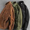 Herren Winter Vintage Einfaches Cordhemd Einfarbig Langarm Große Tasche Freizeitjacke