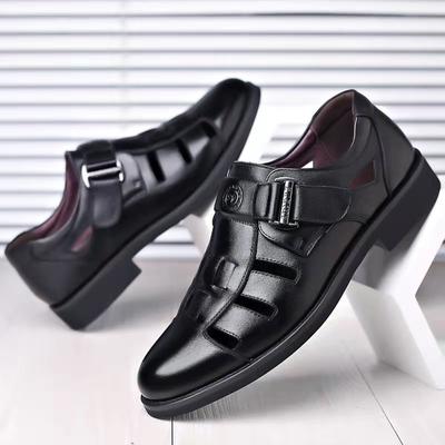Summer Leather Sandals New Men's Hole Leather Shoes Baotou Hollow Middle Aged Dad Breathable Casual Men's Shoes