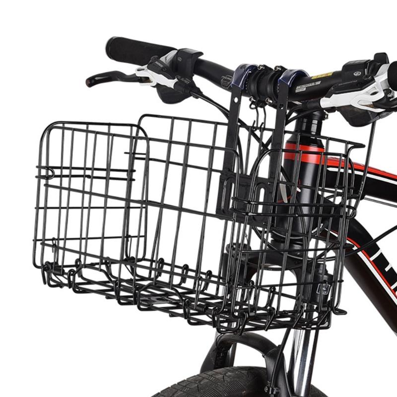 Metal Front Handlebar Bicycles Basket Mountain Bike Folding Hanging Basket with Removable Liner Bag Bike Accessories