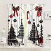 Set Of 2 Christmas Tree Holly Geometric Print Curtains Pole Bag Home Decoration Room Curtain Polyester