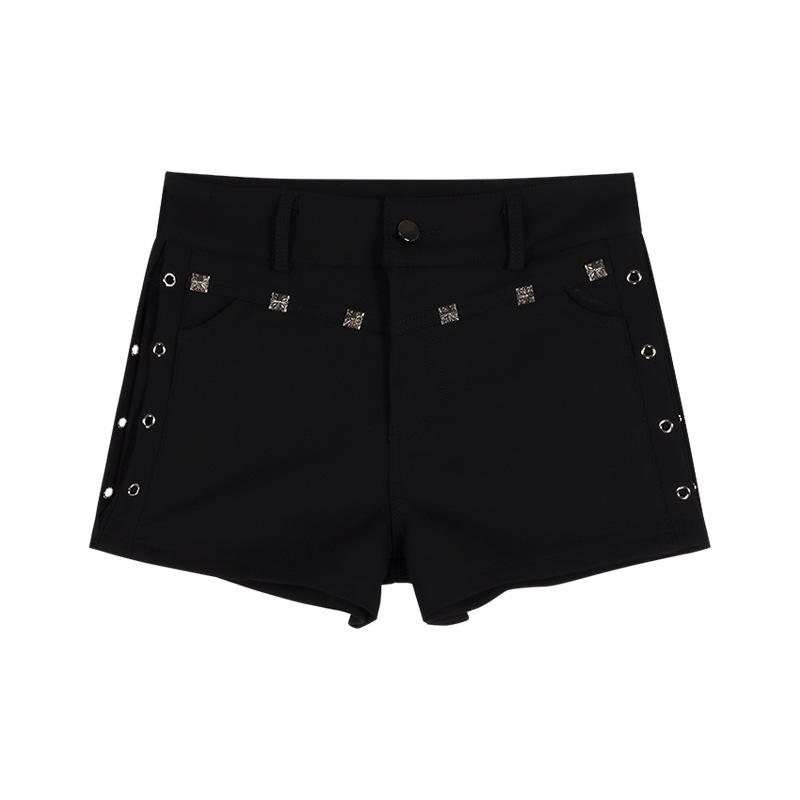 2025 Summer Rivet High Waist Slimming Casual Shorts for Women - American Style Straight Leg Outerwear