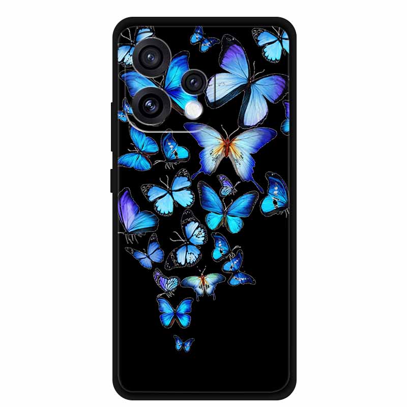 For Oppo Reno15 5G Case Flower Black Silicone Soft Protective Back Covers For Oppo Reno 15C 2025 Phone Case Coque Cartoon Shells