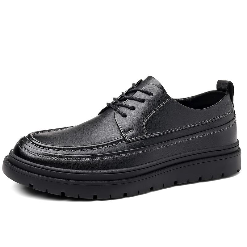 Autumn and Winter New Fashion Trend Big Head Leather Shoes Soft Sole Soft Surface Men's Casual Versatile Thick Sole Heightening Real Cow Leather Shoes