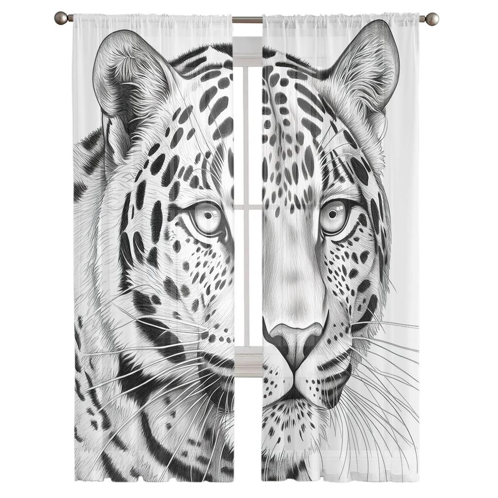 Tiger Head Sheer Curtains For Living Room Bedroom Tulle Curtain For Kitchen Voile Curtain Blind Panels