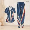 Women Plus Size Splash Patriotic Star Print Scrub Set Short Sleeve V Neck Top And Wide Long Pants Medical Uniform