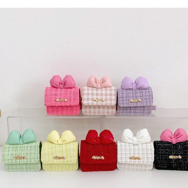 Kids Trendy Woolen Shoulder Bow Bag Chain Element Breathable Everyday Material