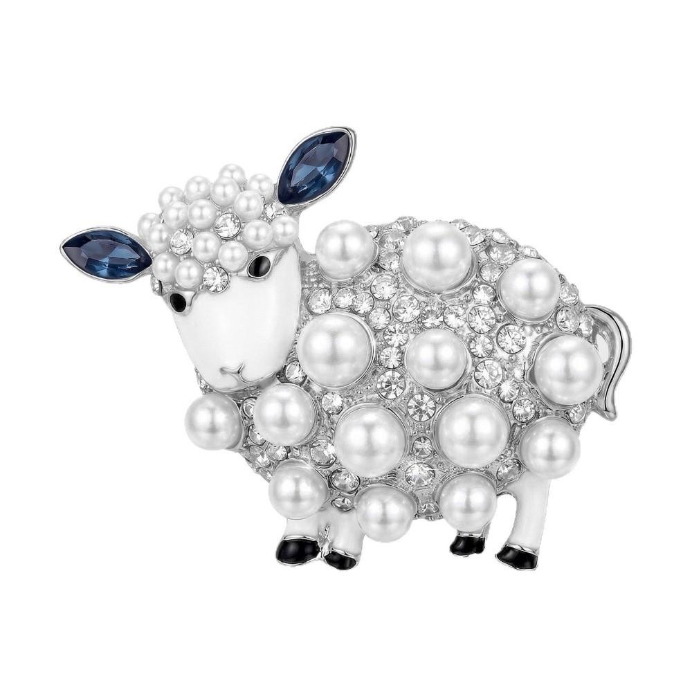 Versatile Sheep Brooches Lovely Animal Rhinestone Pin Unique Imitation Pearl Brooches New Year