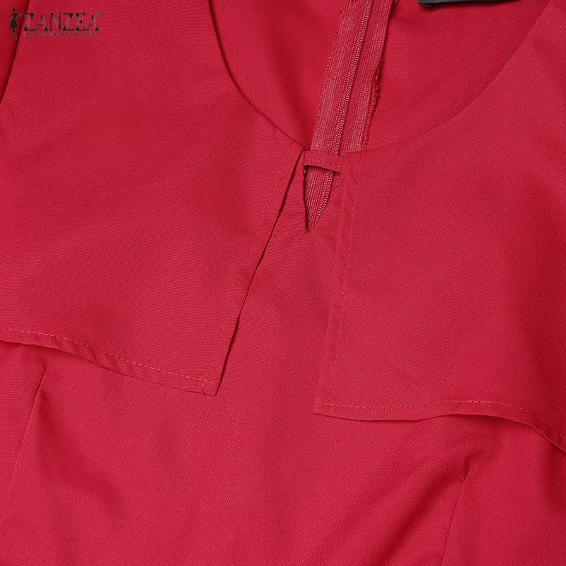 ZANZEA Damen Lässiges Rundhals-Kurzarm Elegantes A-Linien-Kleid