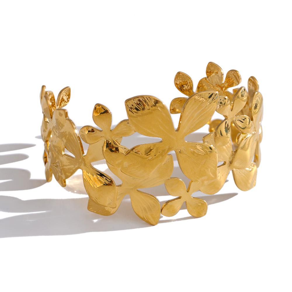 

Yhpup Trending Style Metal Flower Hollow Cuff Daily Bracelet Bangle Gold Color Stainless Steel Texture Charm Jewelry Bijoux