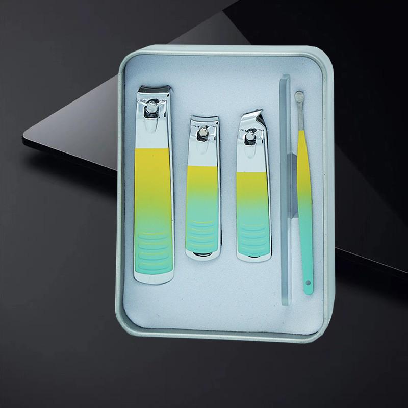 Portable Manicure Kit: Tin Box Nail Clippers, Scissors, Eyebrow Tweezers, and Ear Spoon Gift Set