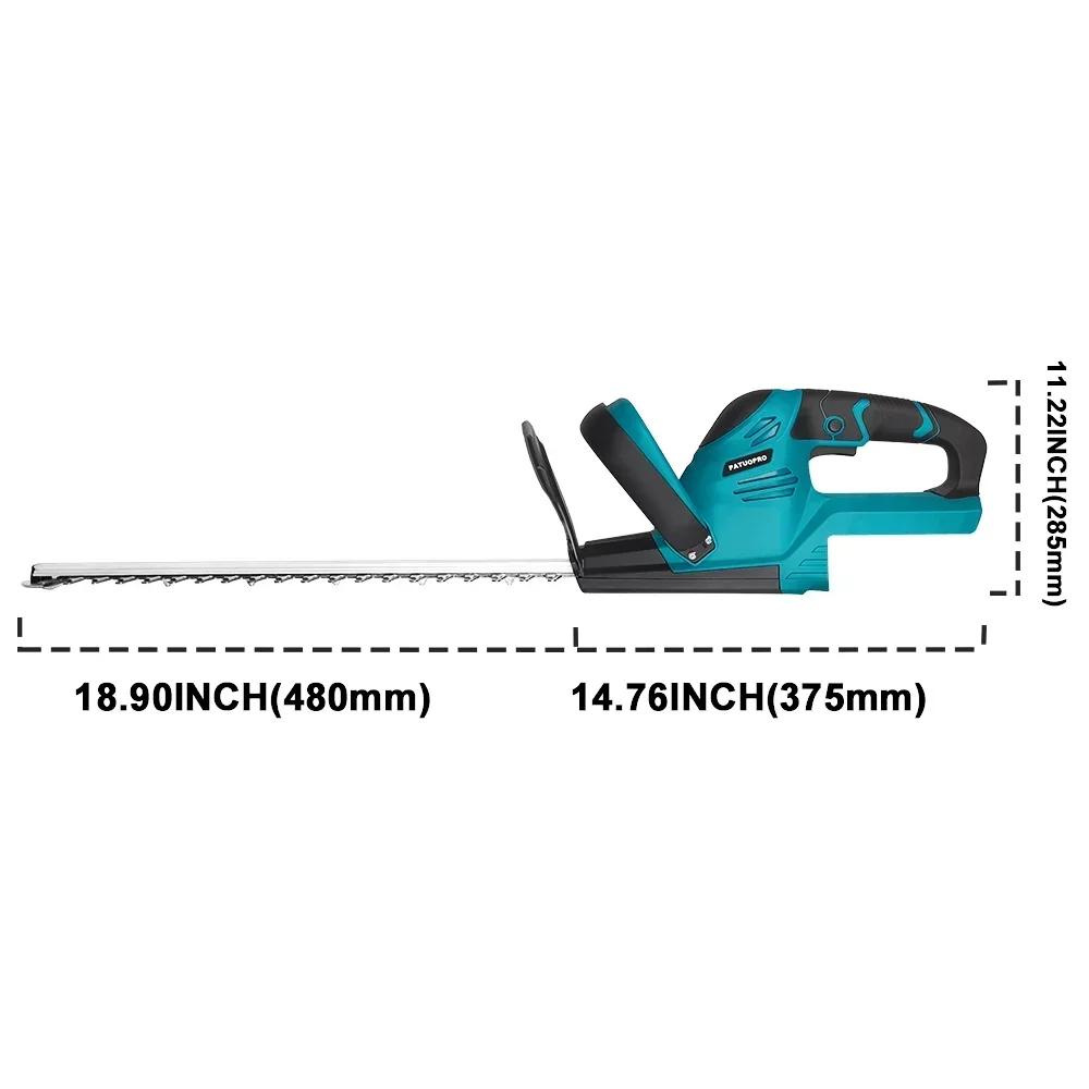 PATUOPRO 480MM Electric Hedge Trimmer Cordless Dual-blade Garden Shrub Pruning Shear Handheld Power Tool For Makita 18V Battery