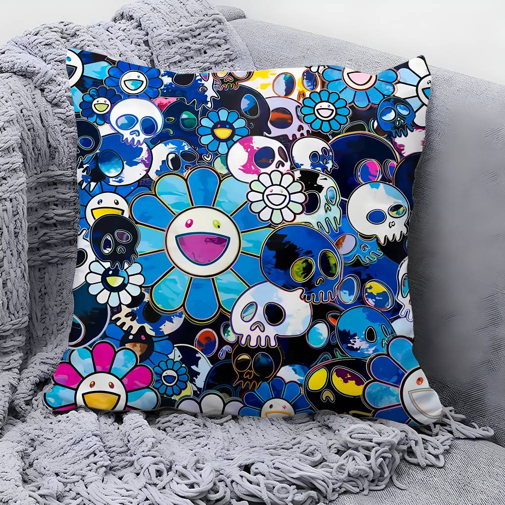 T-T-Takashis-M-M-Murakamies Art Pillow Case Square Double‑Sided Print Cushion Case For Sofa Home Bedchamber Decor Gift